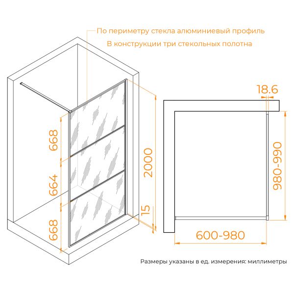 Душевая перегородка RGW WA-09B 06100910-34 100 см чёрный